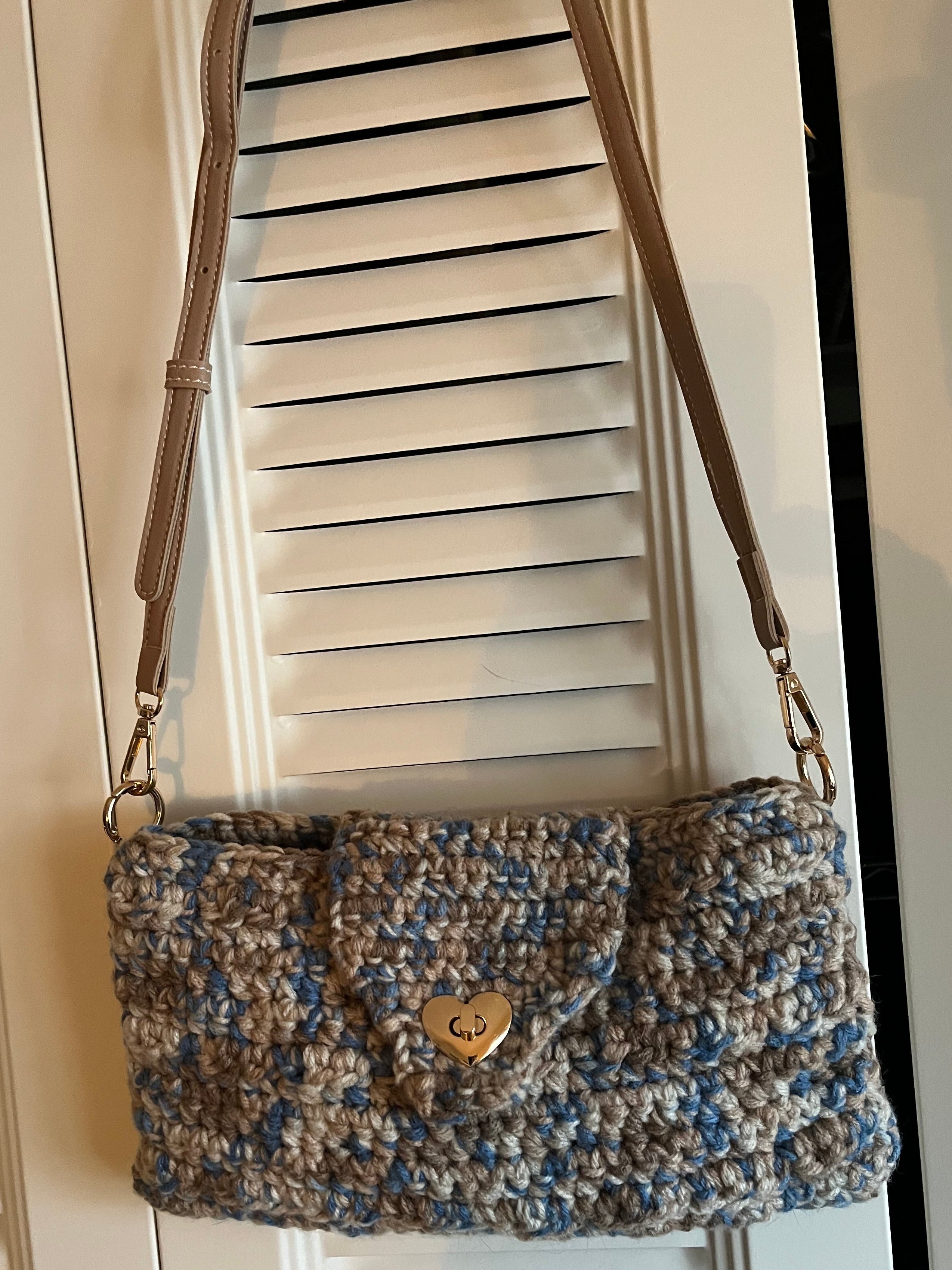Blue/Tan Variegated Clutch Crocheted Purse