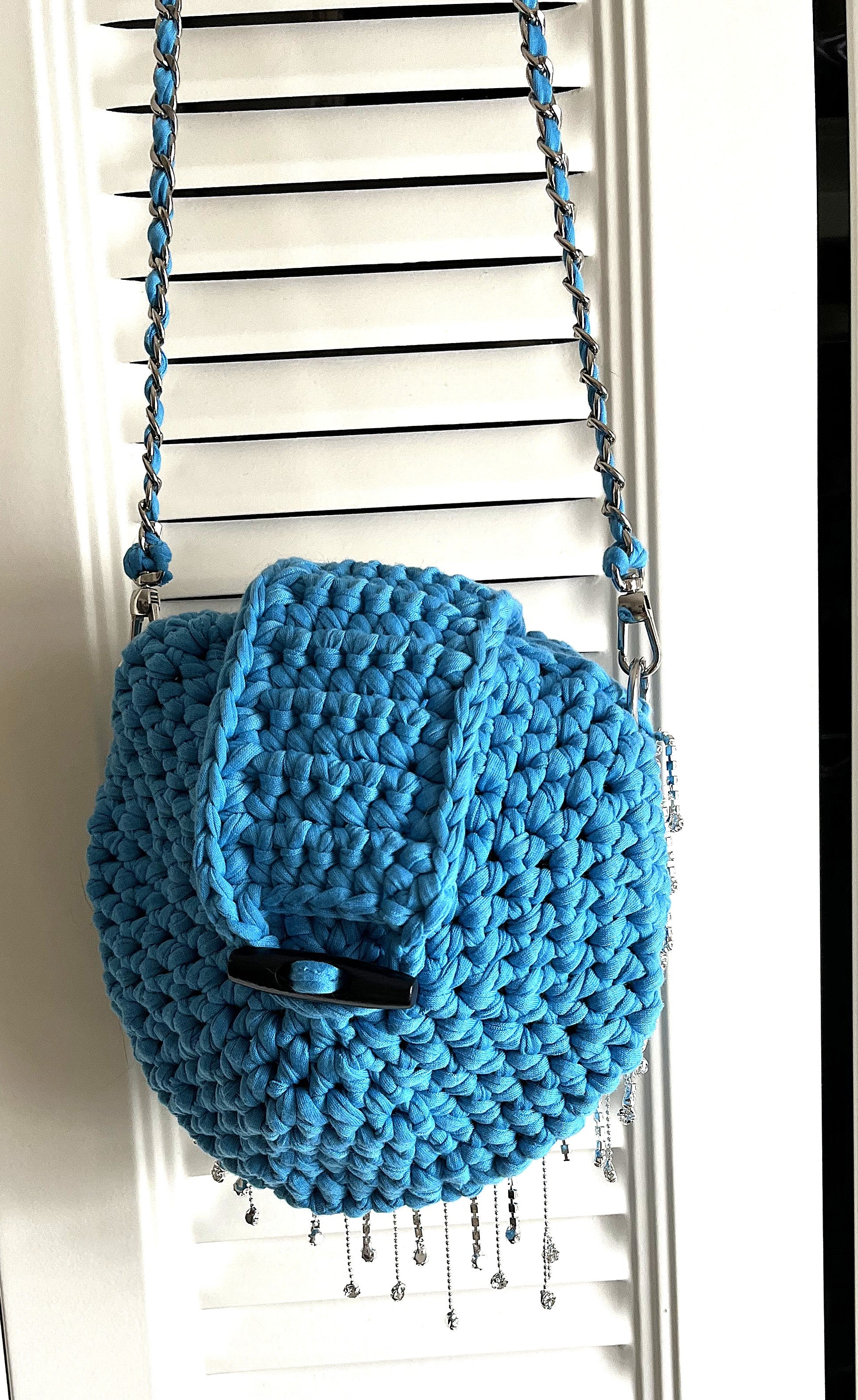Blue Round Evening Crocheted Purse