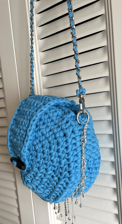 Blue Round Evening Crocheted Purse