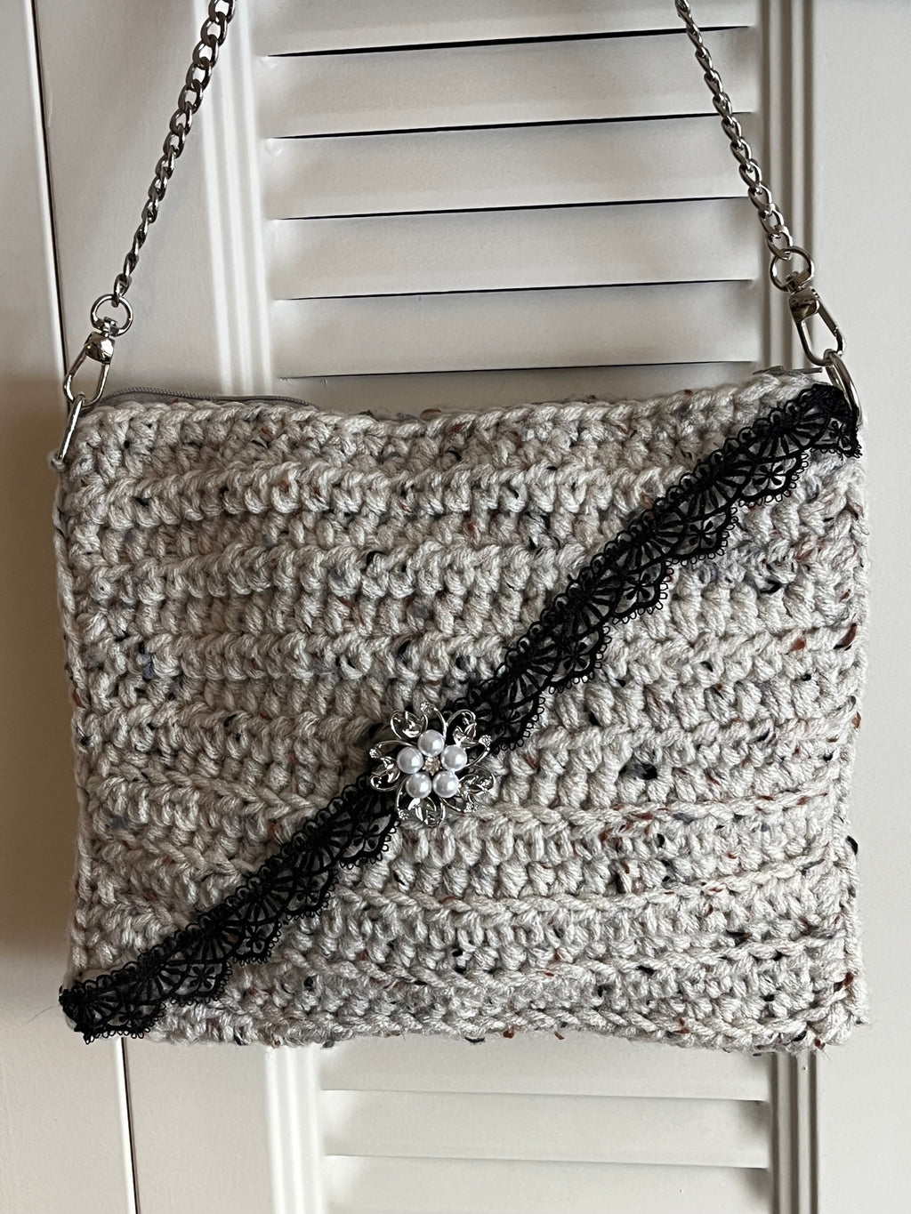 Light Grey Speckled Crocheted  Shoulder Purse