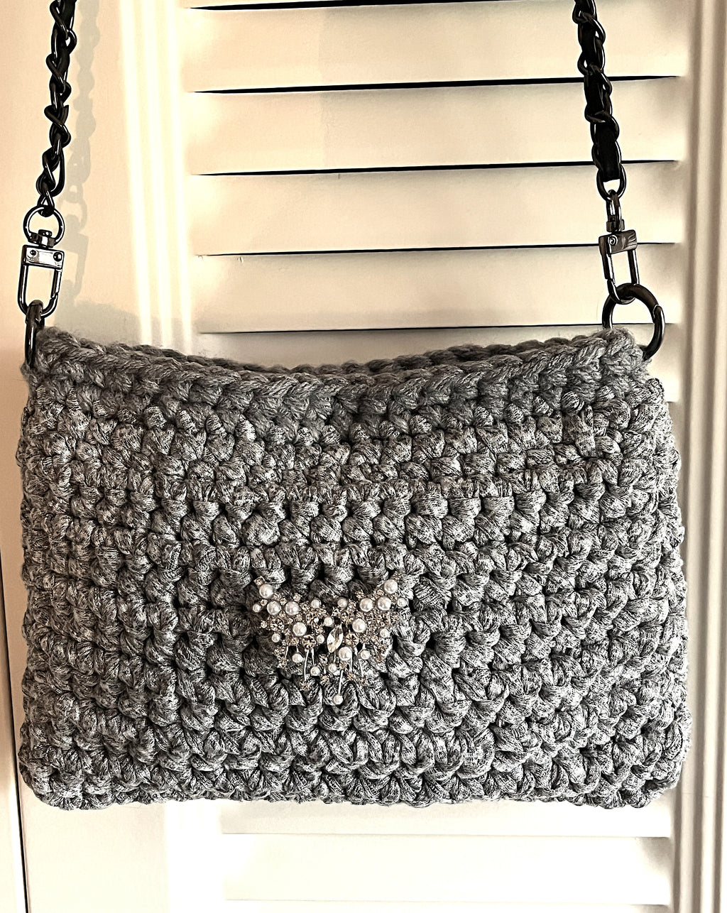 Grey Crocheted Evening Bag