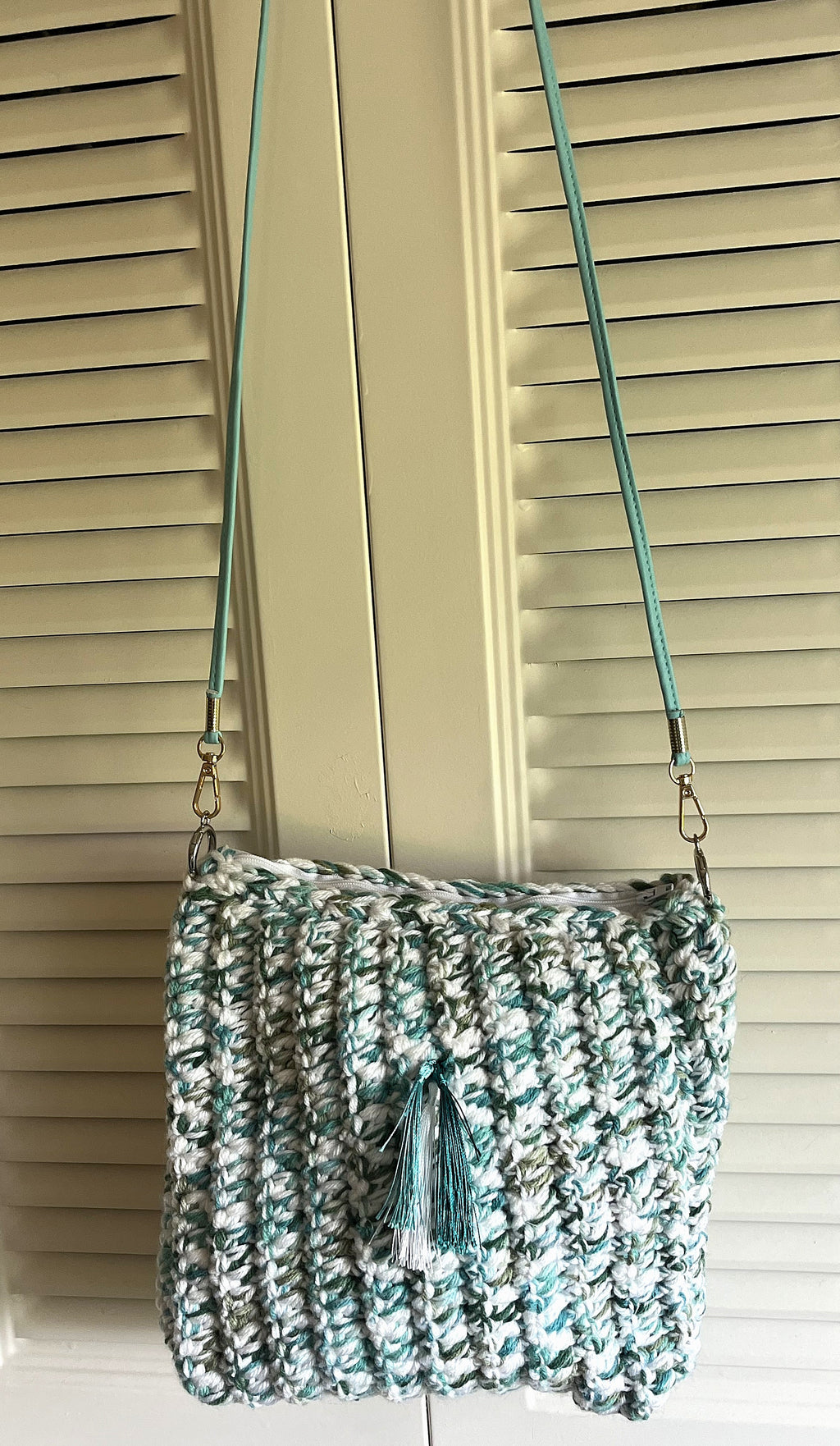 Teal Fringe Crocheted Purse