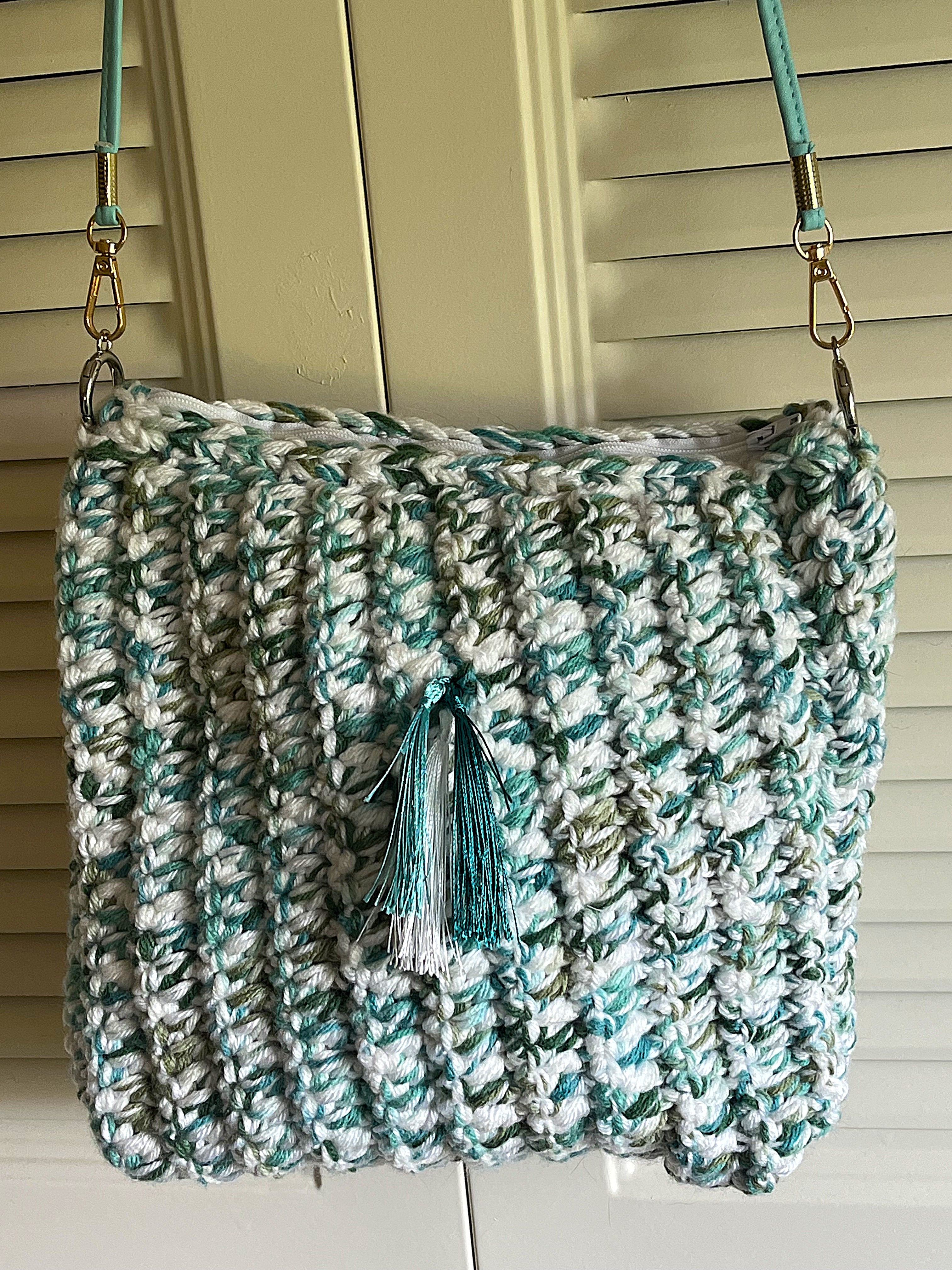 Teal Fringe Crocheted Purse