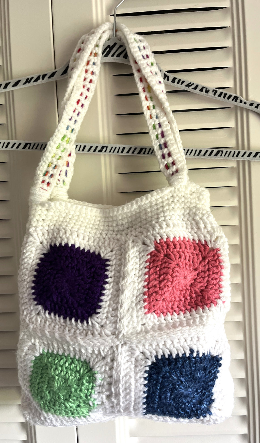 Multicolored Granny Square Crocheted Shoulder Bag