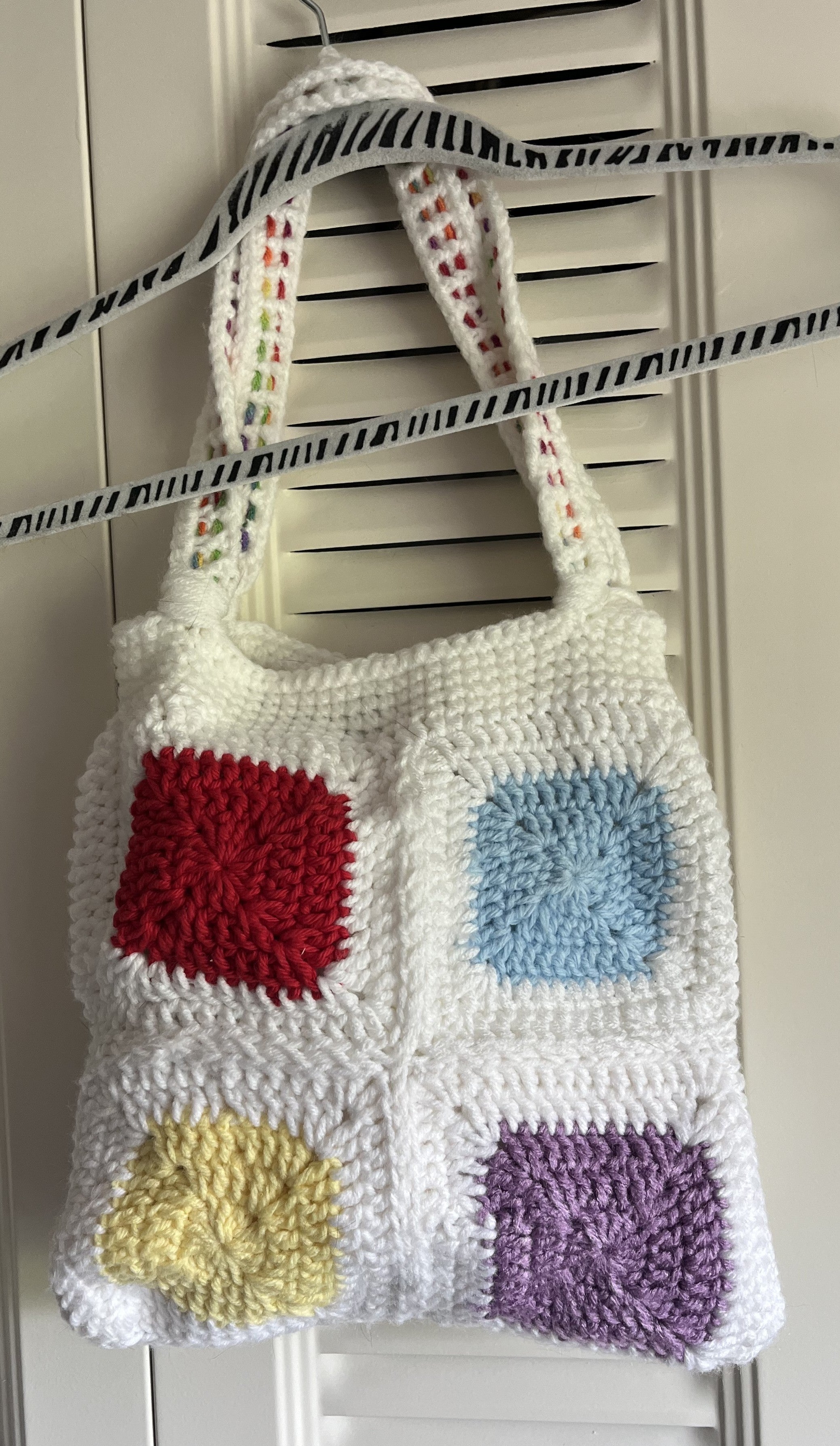 Multicolored Granny Square Crocheted Shoulder Bag
