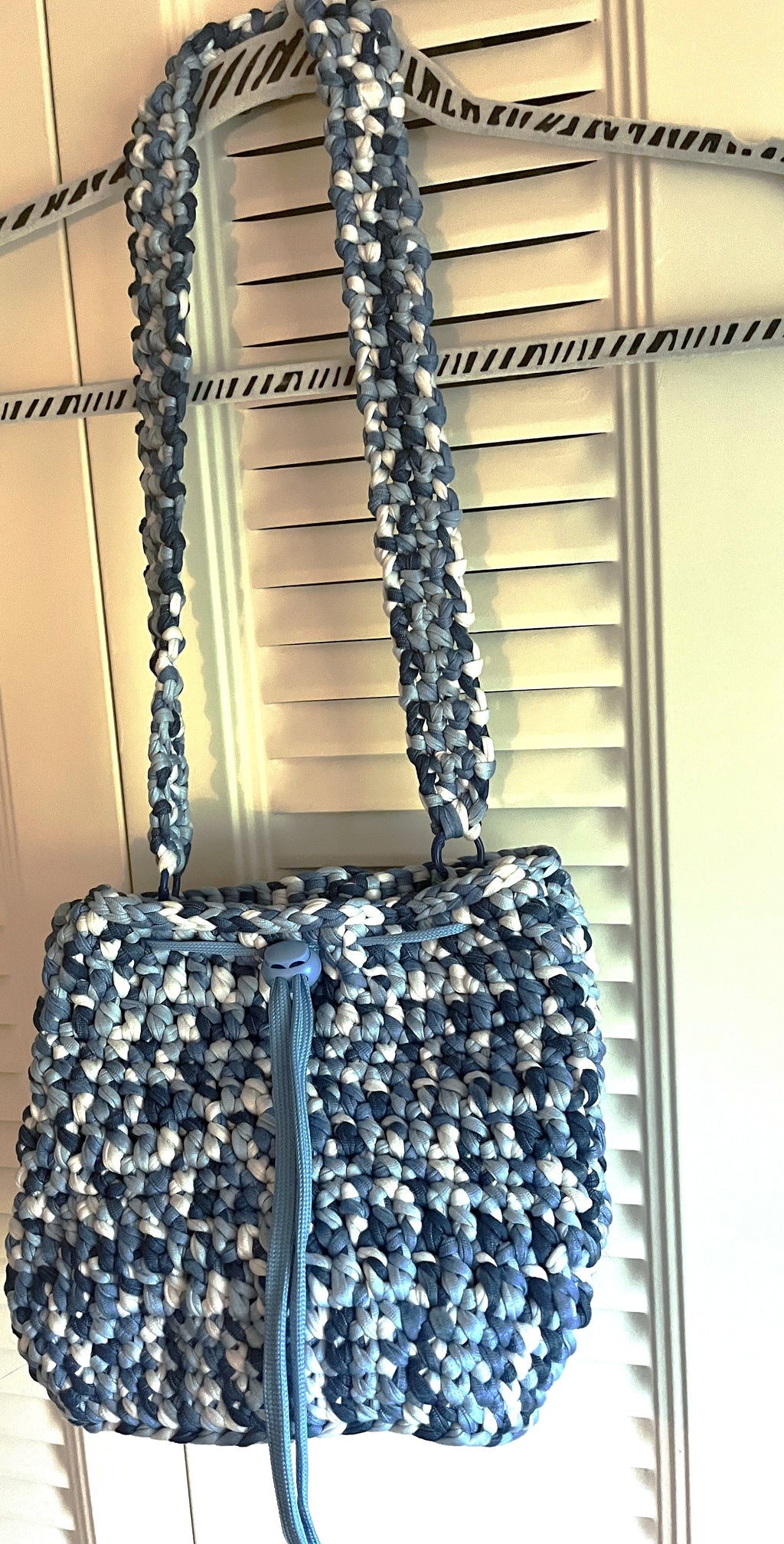 Blue Variegated Drawstring Crochet Purse