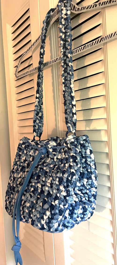 Blue Variegated Drawstring Crochet Purse