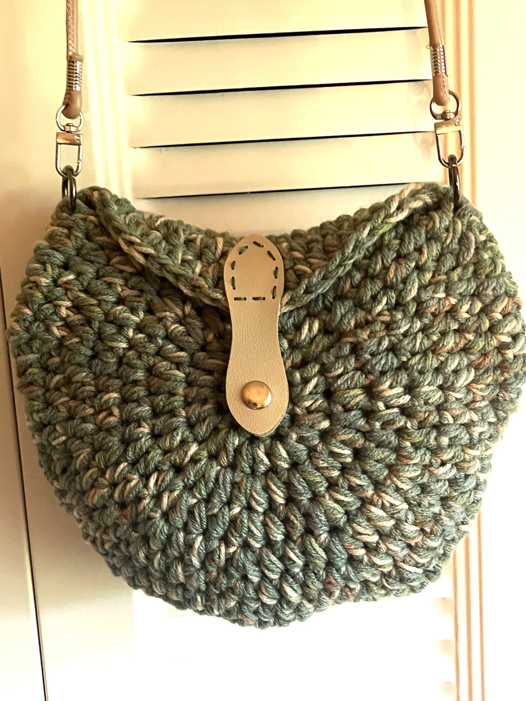 Sage/Tan Semi Circle Crocheted Purse