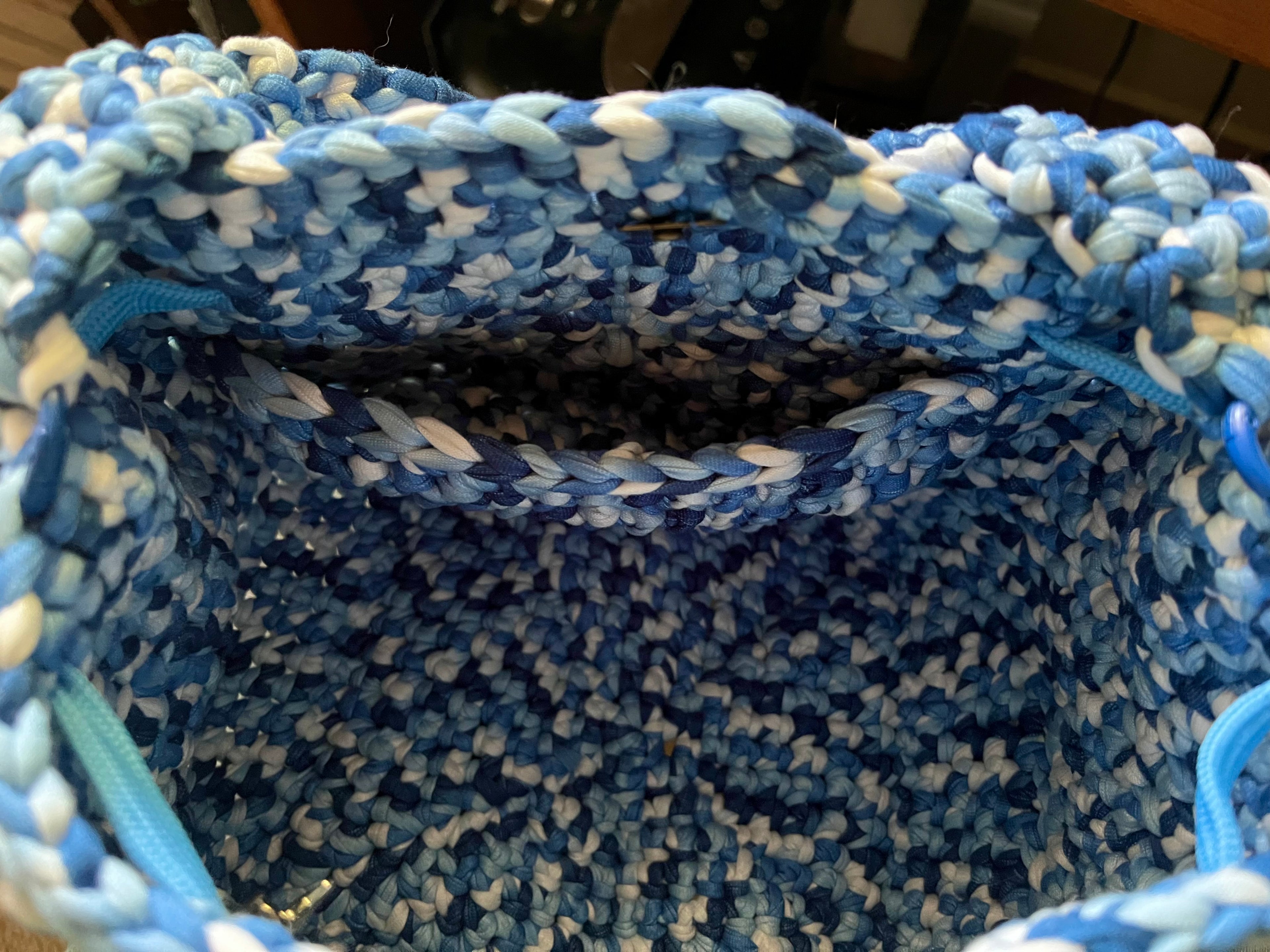 Blue Variegated Drawstring Crochet Purse