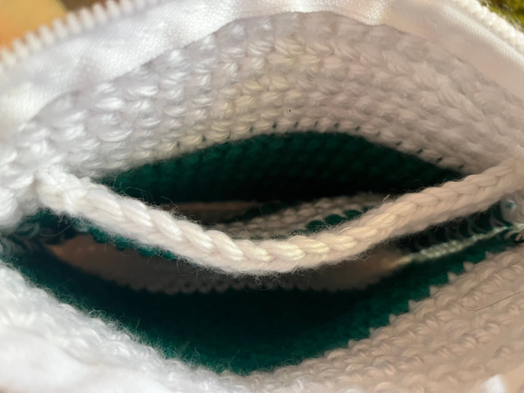 Teal/White Feather Crocheted Purse