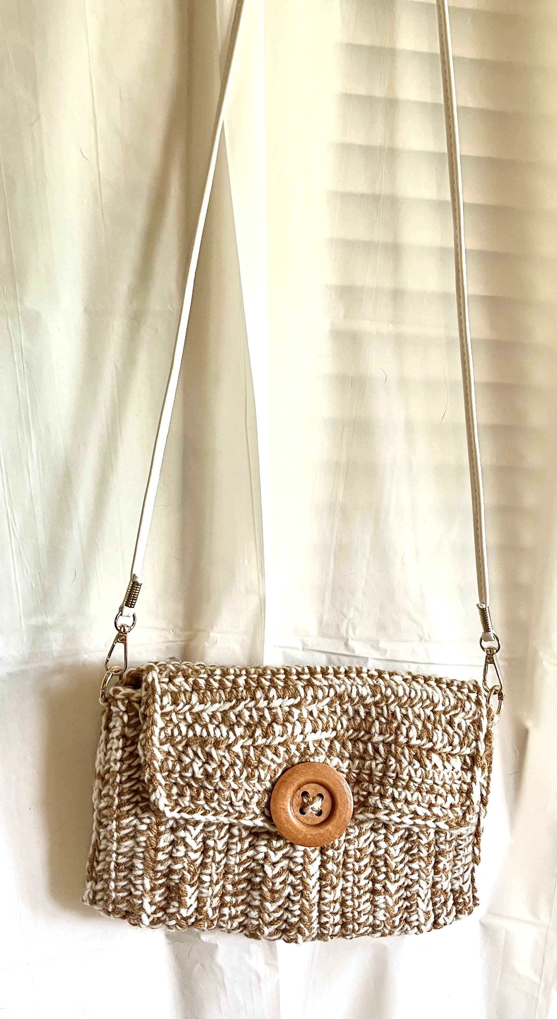 Tan/White Crocheted Purse