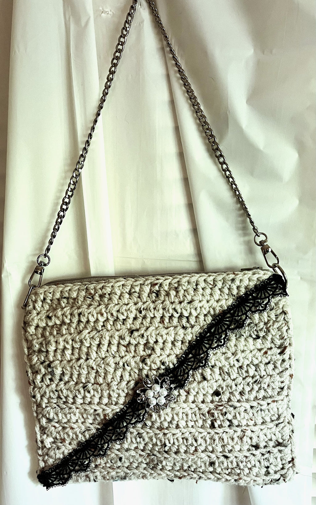 Light Grey Speckled Crocheted  Shoulder Purse