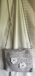 Grey/White Daisy Crocheted Cross-Body Purse