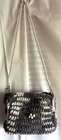 Dark Grey/Cream Pearl Chrocheted Purse
