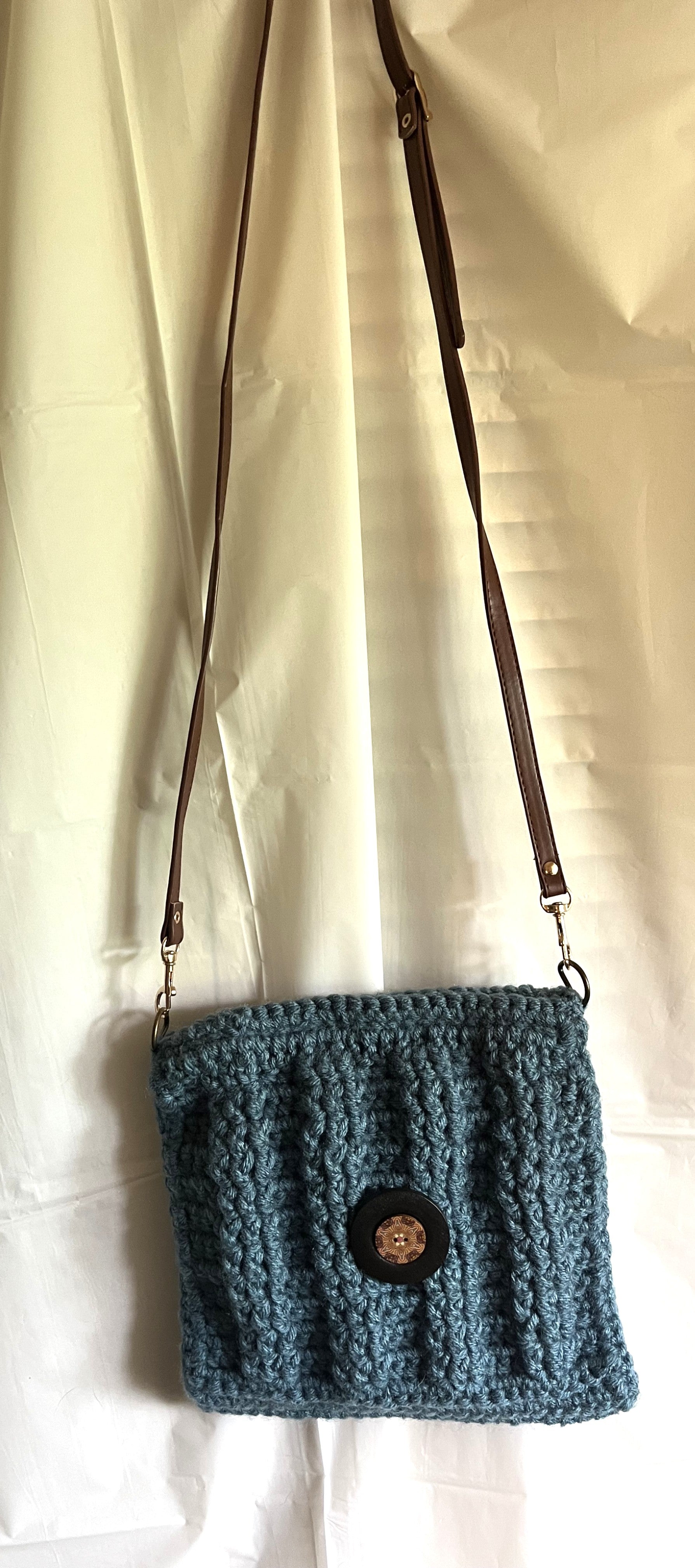 Grey/Blue Denim Chunky Crocheted Handbag
