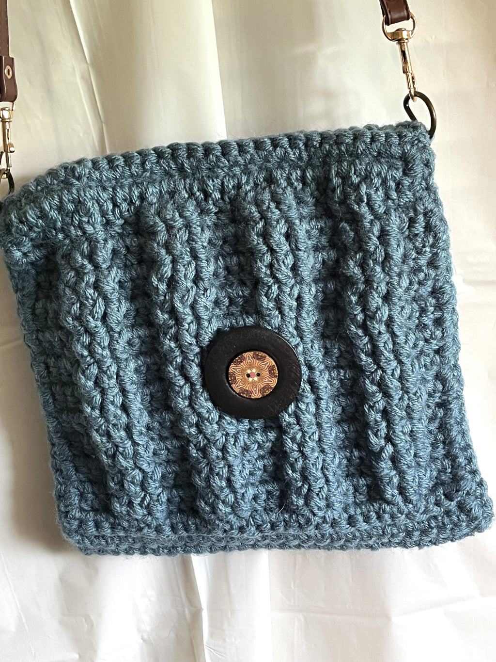 Grey/Blue Denim Chunky Crocheted Handbag