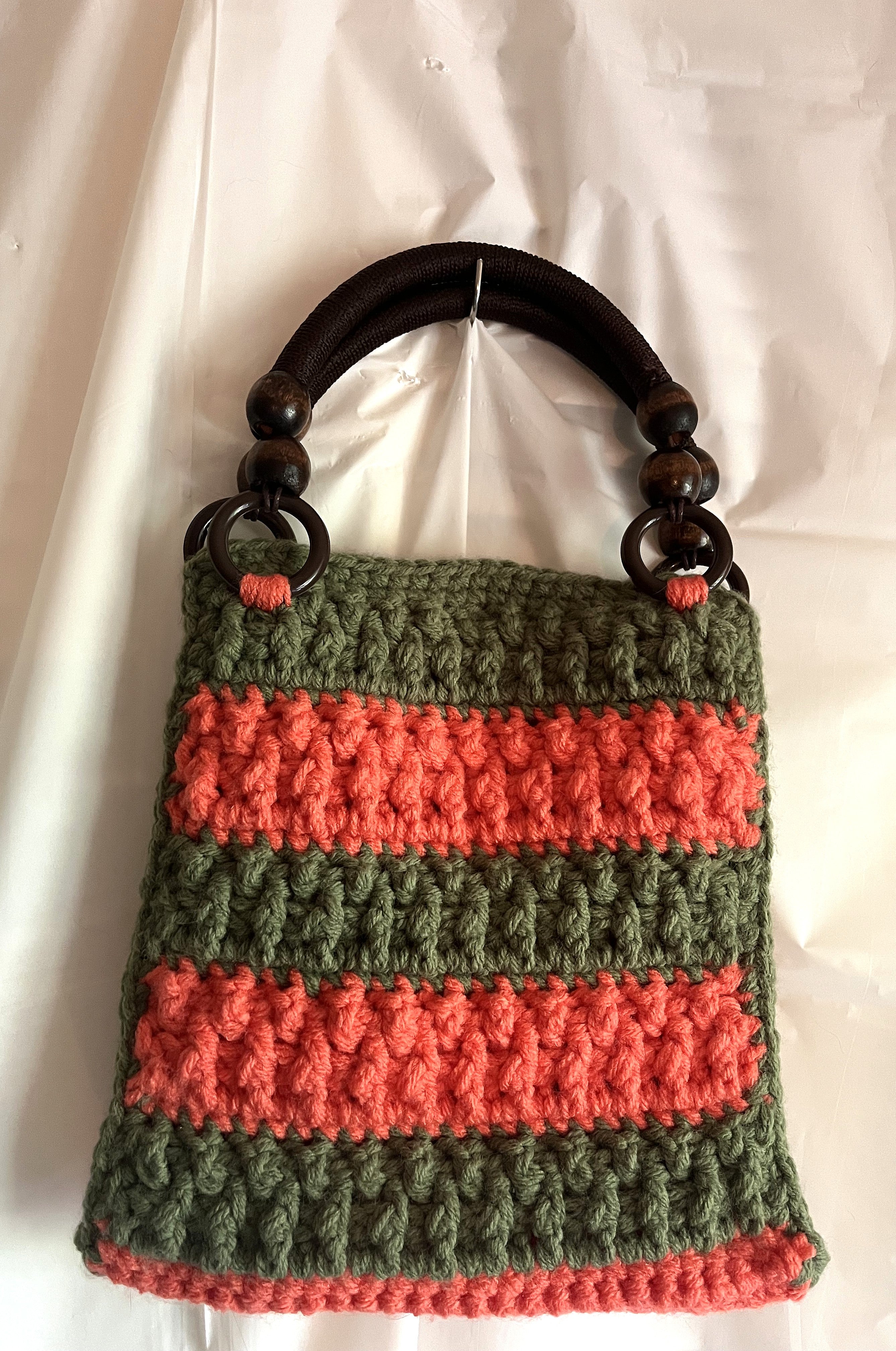 Watermelon/Olive Chunky Crocheted Handbag