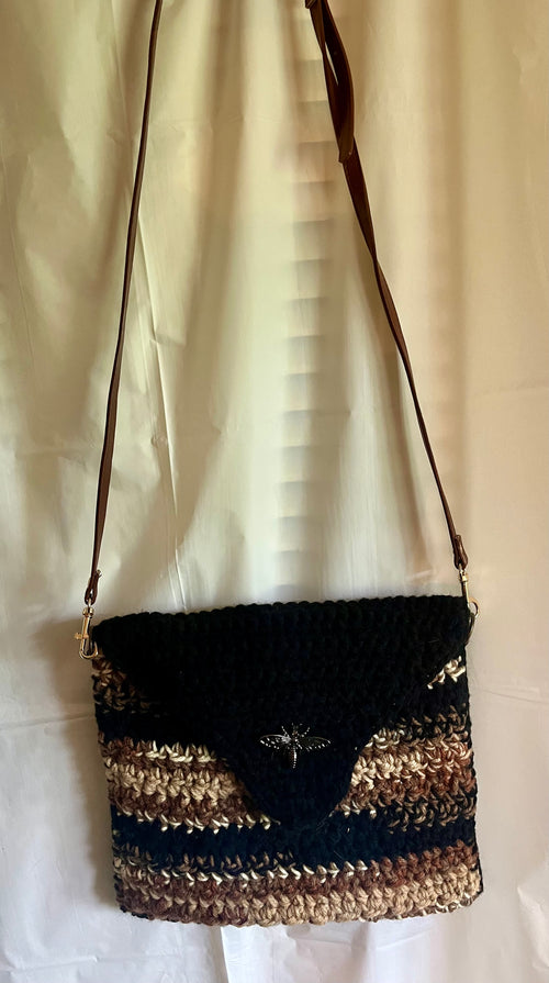 Brown/Black Bee Crocheted Purse