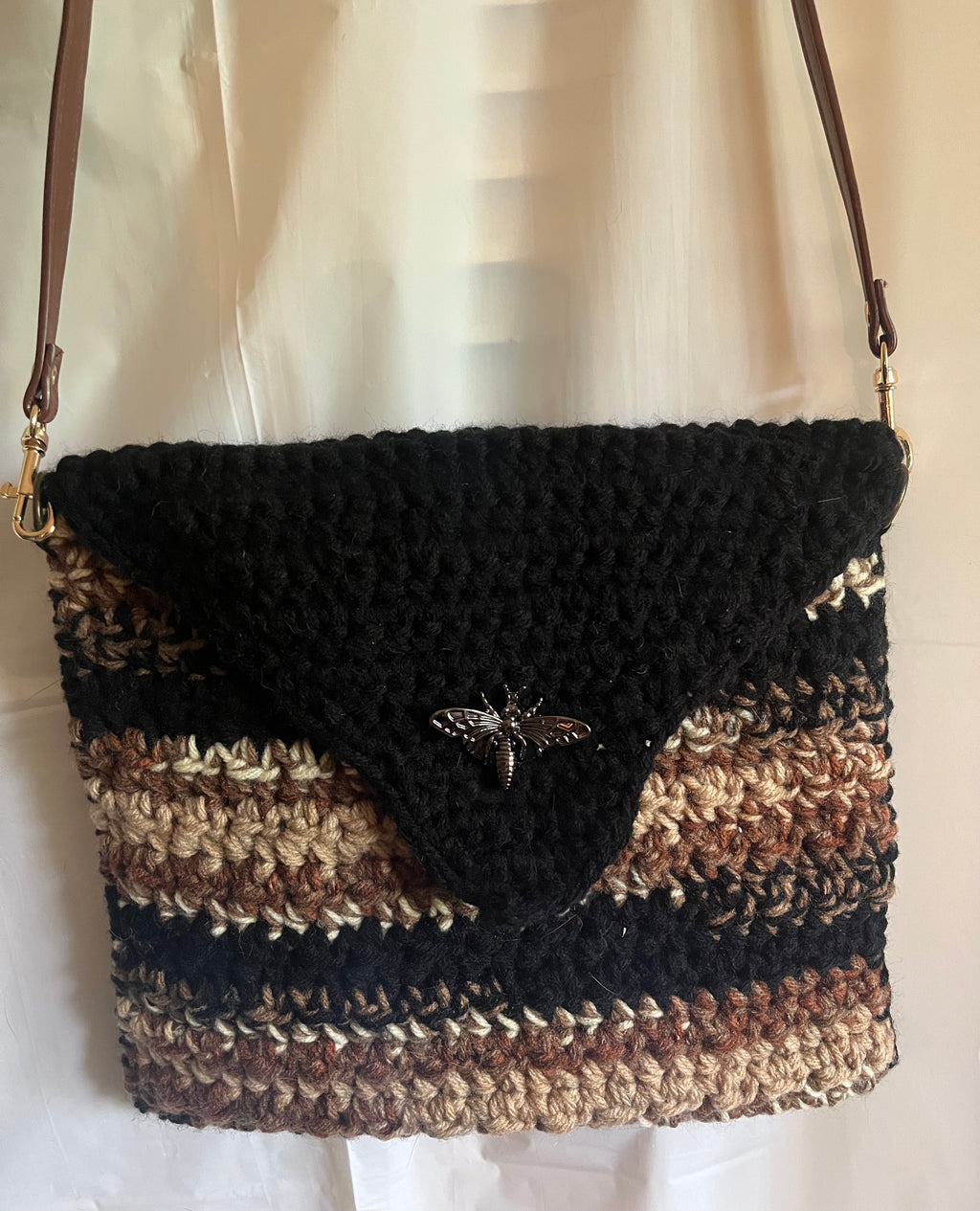 Brown/Black Bee Crocheted Purse