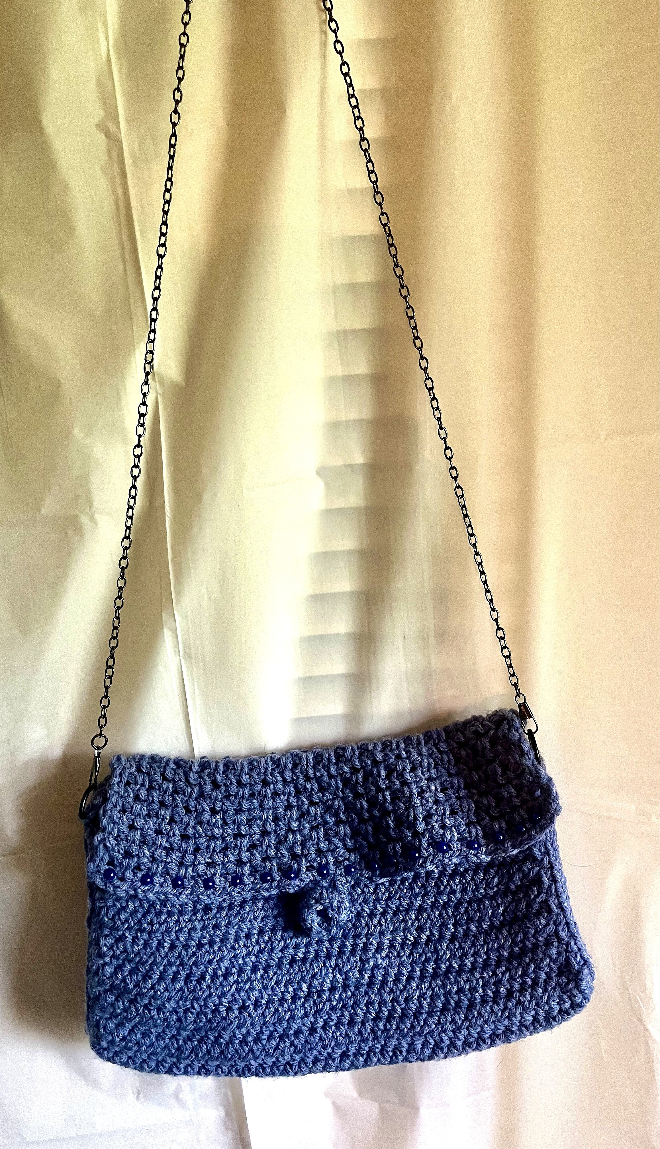 Denim Pearl Clutch Crossbody Purse