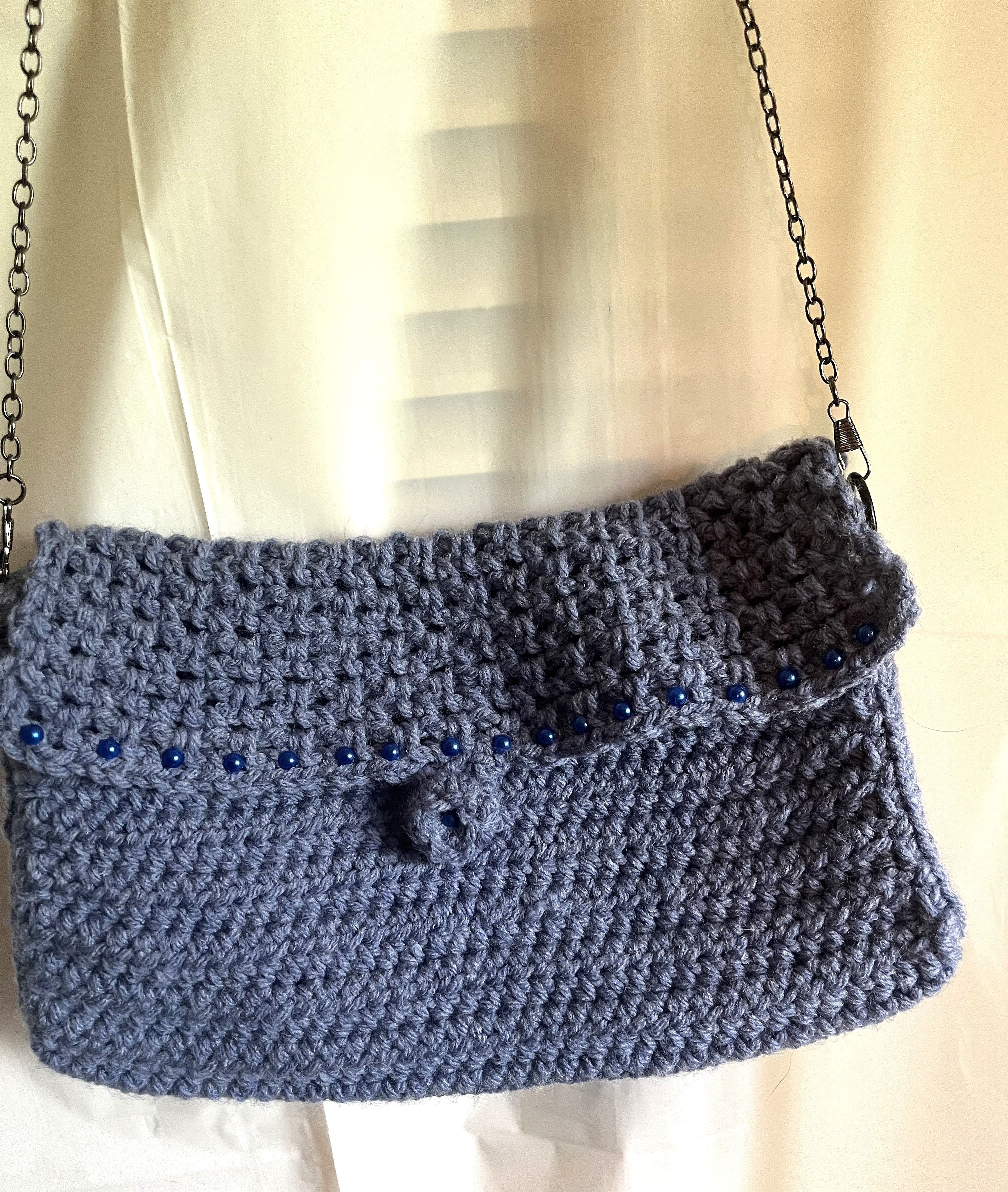 Denim Pearl Clutch Crossbody Purse