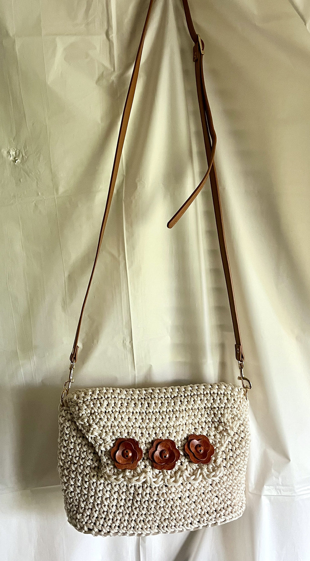 Crocheted Purse/ Floral Cream Corded